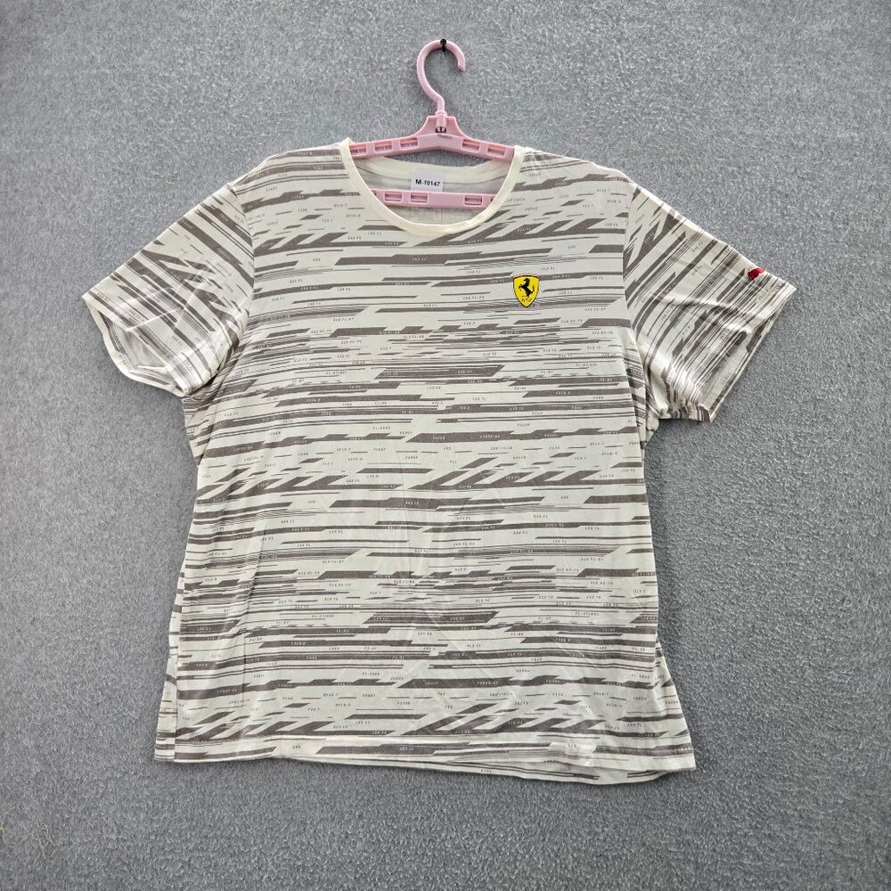Puma Men Shirt XL White Geometric Ferrari Logo Activewear Short Sleeve